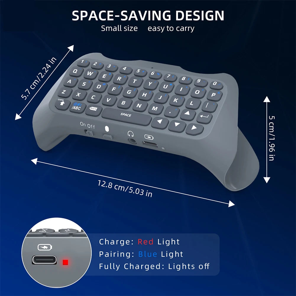 For PS5 Wireless Controller Keyboard BT 3.0 Mini Portable Gamepad Chatpad with Built-In Speaker & 3.5MM Audio Jack for Sony PS5