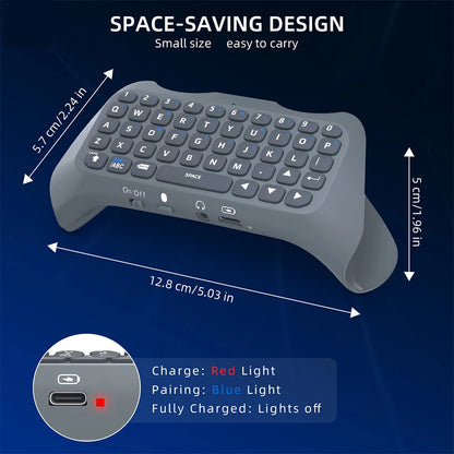 For PS5 Wireless Controller Keyboard BT 3.0 Mini Portable Gamepad Chatpad with Built-In Speaker & 3.5MM Audio Jack for Sony PS5