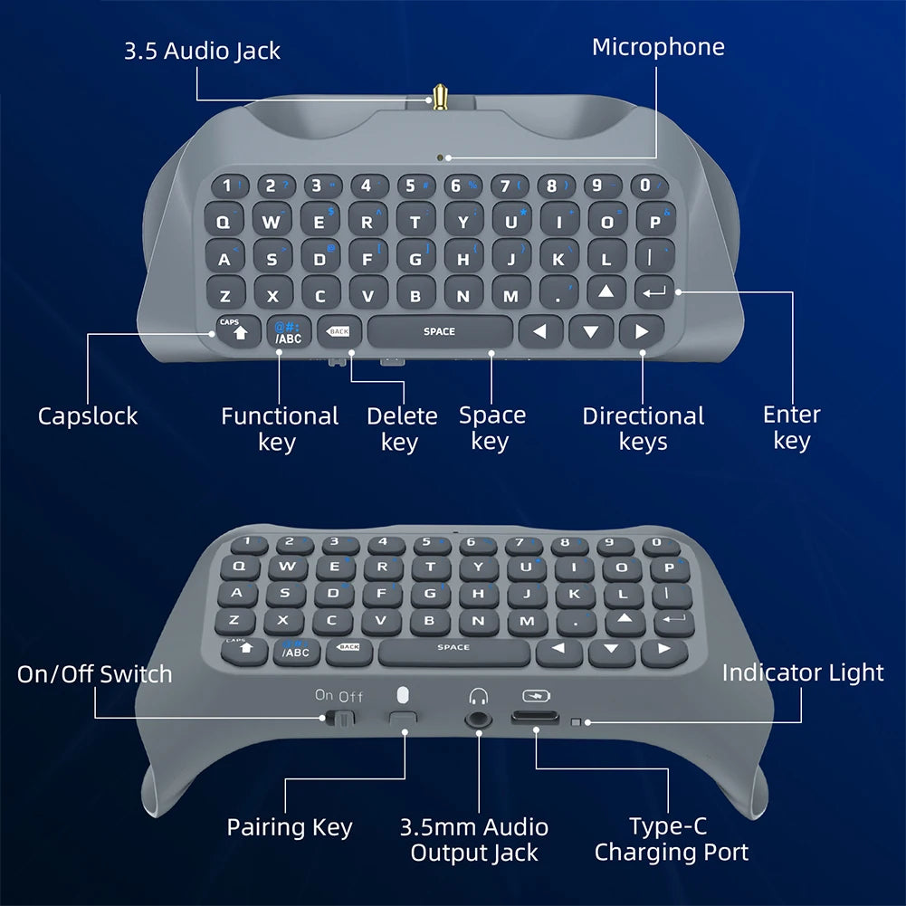 For PS5 Wireless Controller Keyboard BT 3.0 Mini Portable Gamepad Chatpad with Built-In Speaker & 3.5MM Audio Jack for Sony PS5